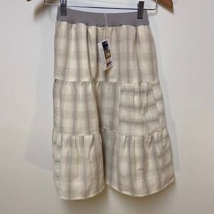 Mom and Pop's Kids Skirt Girls 7/8 Cream Plaid Upcycled Corduroy Midi Tiered